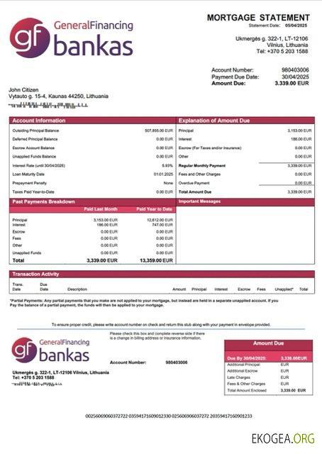 Lituanie UAB GF bankas prêt hypothécaire Modèle Word et PDF